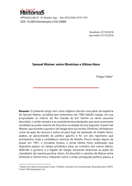 Samuel Wainer: Entre Diretrizes E Ultima Hora