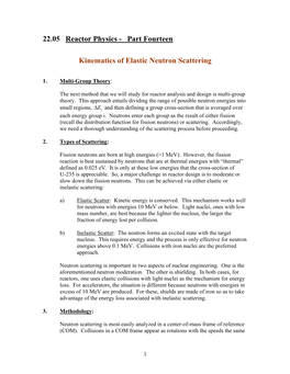 Part Fourteen Kinematics of Elastic Neutron Scattering