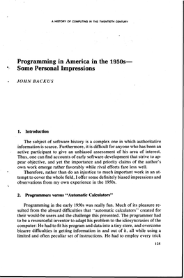 Programming in America in the 1950S- Some Personal Impressions