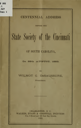 Centennial Address Before the State Society of the Cincinnati Of