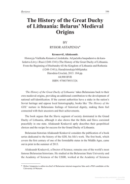 The History of the Great Duchy of Lithuania: Belarus' Medieval Origins