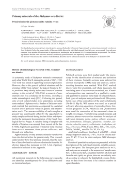 Primary Minerals of the Jáchymov Ore District