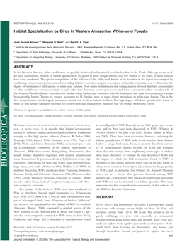 Habitat Specialization by Birds in Western Amazonian Whitesand