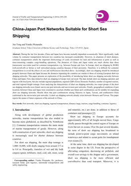 China-Japan Port Networks Suitable for Short Sea Shipping