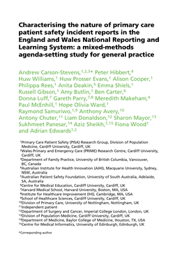 Characterising the Nature of Primary Care Patient Safety Incident Reports