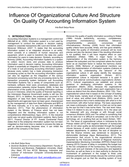 Influence of Organizational Culture and Structure on Quality of Accounting Information System