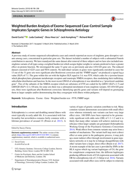 Weighted Burden Analysis of Exome-Sequenced Case-Control Sample Implicates Synaptic Genes in Schizophrenia Aetiology