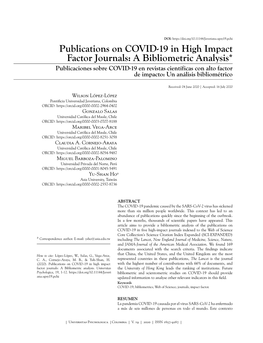 Publications on COVID-19 in High Impact Factor