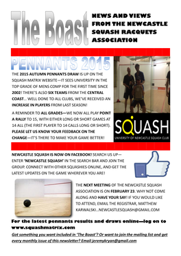 News and Views from the Newcastle Squash Racquets Association