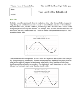 Tides Unit III: Real Tides (2 Pts) Section