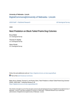 Nest Predation on Black-Tailed Prairie Dog Colonies