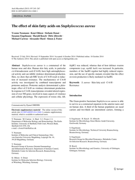 The Effect of Skin Fatty Acids on Staphylococcus Aureus