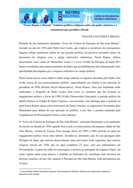 “Nereu Ramos É Maçom”: Embates Político-Religiosos Entre Um Padre Udenista E O Catarinense Que Presidiu O Brasil