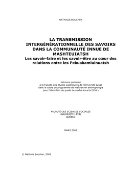 La Transmission Intergénérationnelle Des