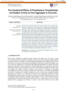 The Combined Effects of Polyethylene Terephthalate and Rubber Crumb As Fine Aggregate in Concrete