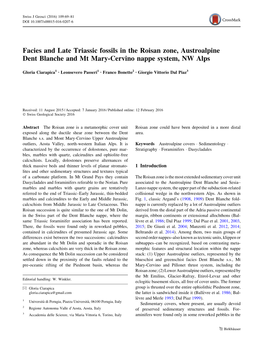 Facies and Late Triassic Fossils in the Roisan Zone, Austroalpine Dent Blanche and Mt Mary-Cervino Nappe System, NW Alps