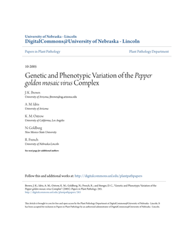 Genetic and Phenotypic Variation of the Pepper Golden Mosaic Virus Complex J