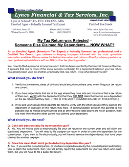 My Tax Return Was Rejected – Someone Else Claimed My Dependents….NOW WHAT?