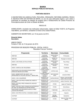 Serviço Público Estadual Portaria 002/2014 O