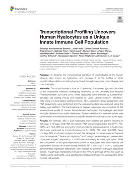 Transcriptional Profiling Uncovers Human Hyalocytes As a Unique