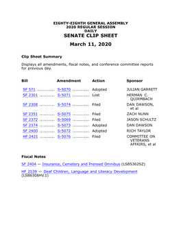 SENATE CLIP SHEET March 11, 2020