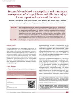 Successful Combined Transpapillary and Transmural Management of a Large Biloma and Bile Duct Injury: a Case Report and Review of Literature
