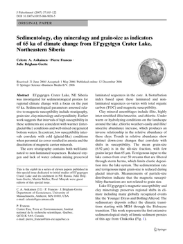 Sedimentology, Clay Mineralogy and Grain-Size As Indicators of 65 Ka of Climate Change from El’Gygytgyn Crater Lake, Northeastern Siberia