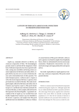 Argulus Sp.) Infection in Freshwater Food Fish