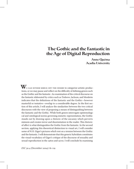 The Gothic and the Fantastic in the Age of Digital Reproduction Anne Quéma Acadia University