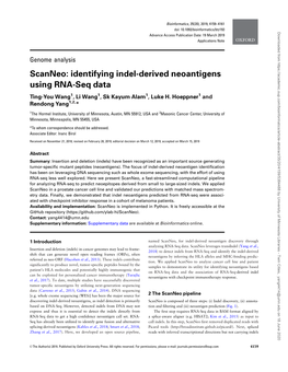 Scanneo: Identifying Indel-Derived Neoantigens Using RNA-Seq Data Ting-You Wang1, Li Wang1, Sk Kayum Alam1, Luke H