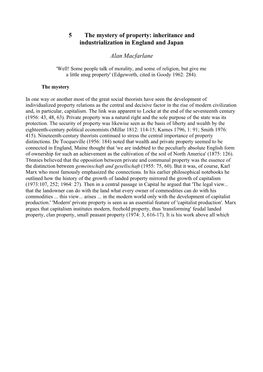 5 the Mystery of Property: Inheritance and Industrialization in England and Japan Alan Macfarlane