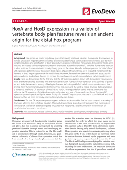 Hoxa and Hoxd Expression in a Variety of Vertebrate Body Plan