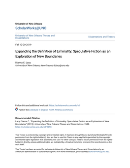 Expanding the Definition of Liminality: Speculative Fiction As an Exploration of New Boundaries