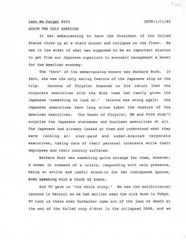 Lest We Forget #624 DATE:1/11/92 AGAIN the UGLY AMERICAN It