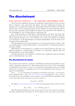 The Discriminant MAT4250 — Høst 2013