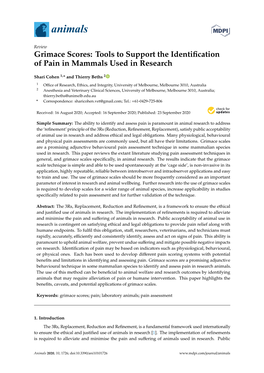 Grimace Scores: Tools to Support the Identification of Pain in Mammals