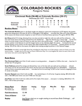 COLORADO ROCKIES Postgame Notes