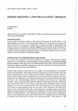 Ethnic Identity: a Psychoanalytic Critique