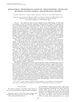 Behavioral Thermoregulation by Treecreepers: Trade-Off Between Saving Energy and Reducing Crypsis