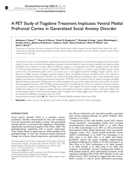 A PET Study of Tiagabine Treatment Implicates Ventral Medial Prefrontal Cortex in Generalized Social Anxiety Disorder