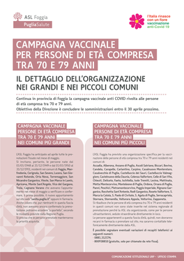 Campagna Vaccinale Per Persone Di Età Compresa Tra 70 E 79 Anni Il Dettaglio Dell’Organizzazione Nei Grandi E Nei Piccoli Comuni