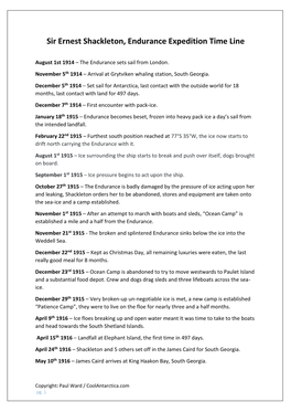 Sir Ernest Shackleton, Endurance Expedition Time Line