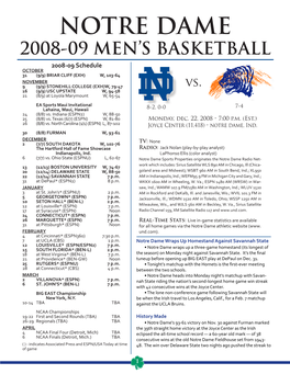 Men's Basketball Notre Dame Season Box Score (As of Dec 20, 2008) All Games