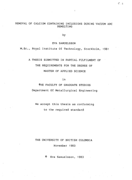 Removal of Calcium Containing Inclusions During Vacuum Arc Remelting