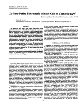 De Novo Purine Biosynthesis in Intact Cells of Cucurbitapepo'