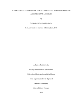 A Small-Molecule Inhibitor of Wee1, Azd1775, As a Chemosensitizing