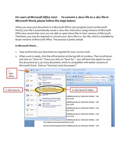 To Convert a .Docx File to a .Doc File in Microsoft Word, Please Follow the Steps Below