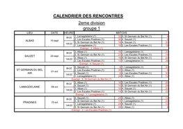 2Eme Division Groupe 1 CALENDRIER DES