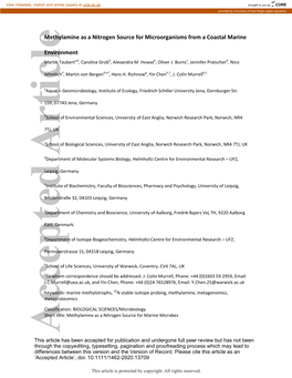 Methylamine As a Nitrogen Source for Microorganisms from a Coastal Marine Environment