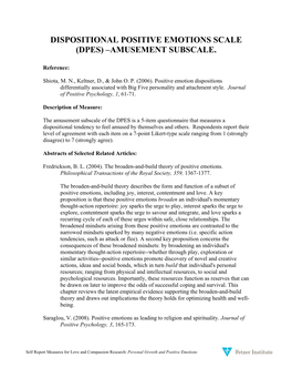 Dispositional Positive Emotions Scale (Dpes) –Amusement Subscale